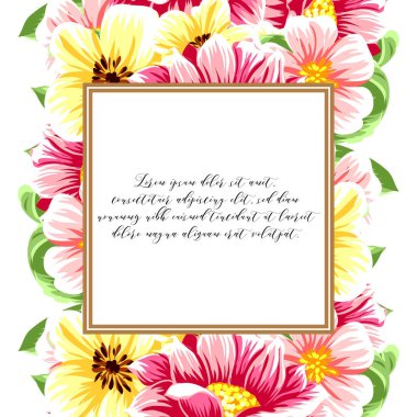 Vintage tarzı süslü çiçek kartı. Renkli çiçek öğeleri