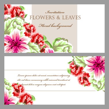 Vintage style flower wedding cards set. Floral elements in color clipart