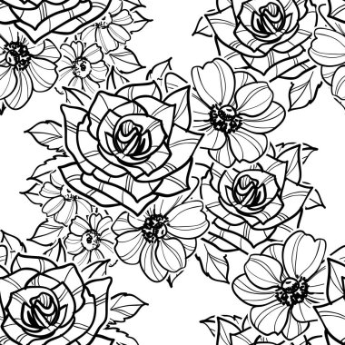 Kusursuz eski tarz süslemeli çiçek deseni. Çiçeksel elementler konturda