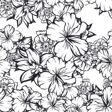 Kusursuz eski tarz süslemeli çiçek deseni. Çiçeksel elementler konturda