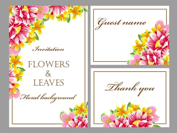 Vintage Στυλ Περίτεχνα Λουλουδιών Γαμήλιων Καρτών Floral Στοιχεία Χρώμα — Διανυσματικό Αρχείο