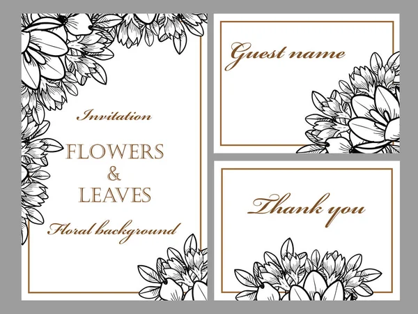 Carte Mariage Fleurs Décorées Style Vintage Éléments Floraux Dans Contour — Image vectorielle