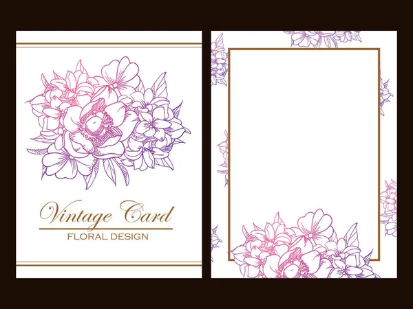 Conjunto Tarjetas Boda Flores Ornamentadas Estilo Vintage Elementos Florales Contorno — Vector de stock