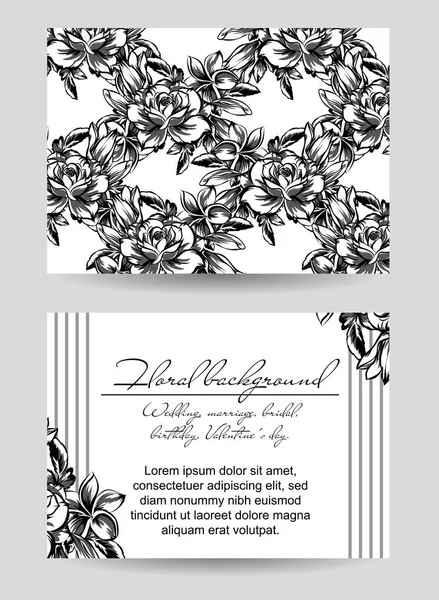 Vintage Stil Utsmyckade Blomma Bröllop Kort Ange Blommiga Inslag Kontur — Stock vektor