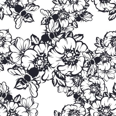 Kusursuz eski tarz süslemeli çiçek deseni. Çiçeksel elementler konturda