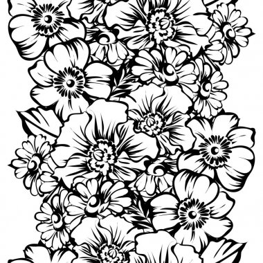 Kusursuz eski tarz süslemeli çiçek deseni. Çiçeksel elementler konturda