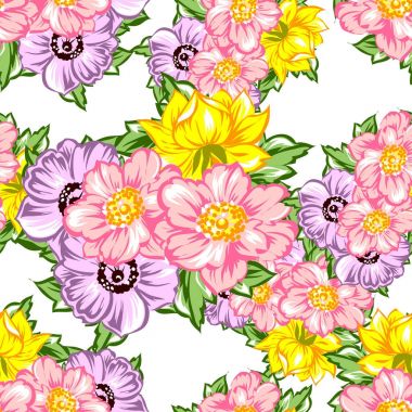 Sorunsuz vintage tarzı çiçek deseni. Renkli çiçek öğeleri