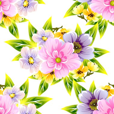 Sorunsuz vintage tarzı çiçek deseni. Renkli çiçek öğeleri