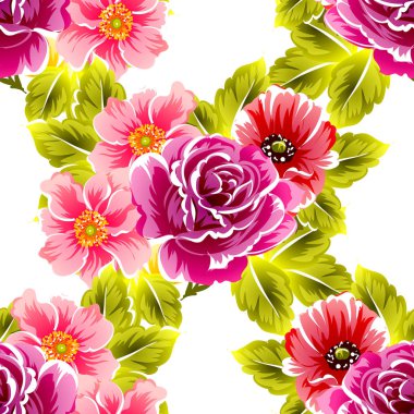 Sorunsuz vintage tarzı çiçek deseni. Renkli çiçek öğeleri