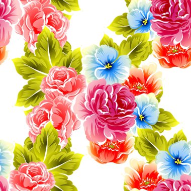 Sorunsuz vintage tarzı çiçek deseni. Renkli çiçek öğeleri