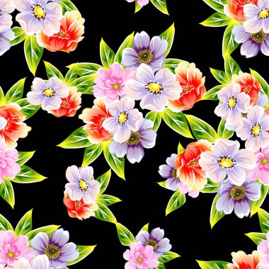 Sorunsuz vintage tarzı çiçek deseni. Renkli çiçek öğeleri