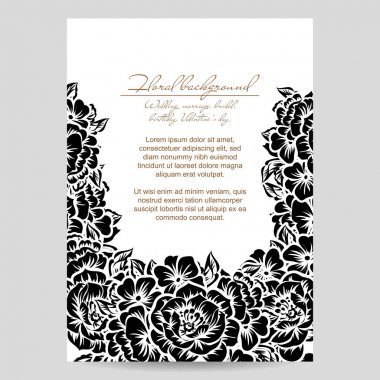 Vintage tarzı süslü çiçek düğün kartı. Kontur çiçek öğeleri