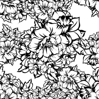 Kusursuz eski tarz süslemeli çiçek deseni. Çiçeksel elementler konturda