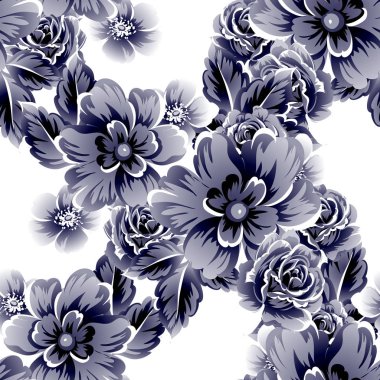 Kusursuz eski tarz süslemeli çiçek deseni. Çiçeksel elementler konturda