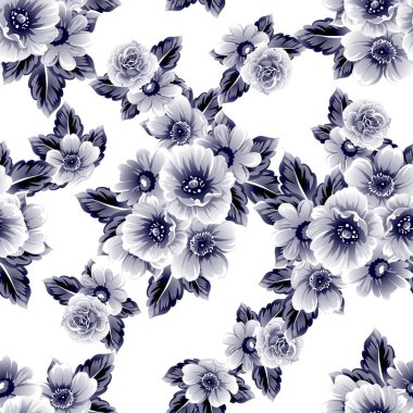 Kusursuz eski tarz süslemeli çiçek deseni. Çiçeksel elementler konturda