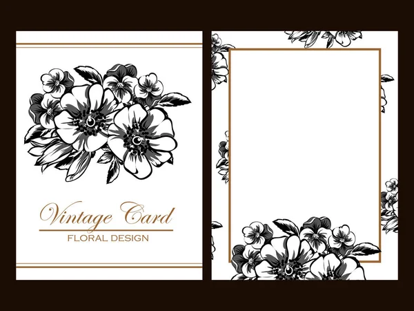 Vintage Stil Kunstvolle Blumen Hochzeitskarten Set Florale Elemente Der Kontur — Stockvektor