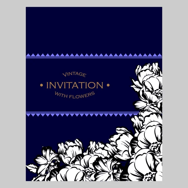 Vintage Style Ornate Flower Wedding Card Floral Elements Contour — Stock Vector