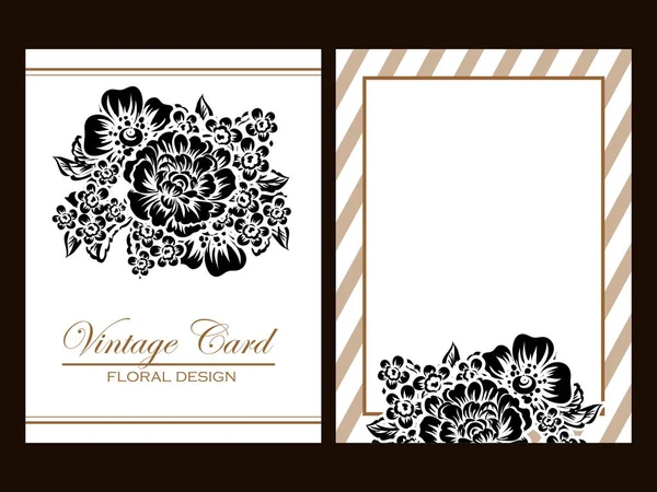 Vintage Style Ornate Flower Wedding Cards Set Floral Elements Contour — Stock Vector