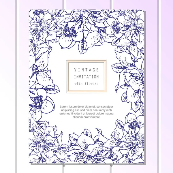 Tarjeta Invitación Floral Estilo Vintage Vector Ilustración — Vector de stock