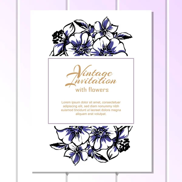Vintage Stijl Floral Uitnodigingskaart Vector Illustratie — Stockvector
