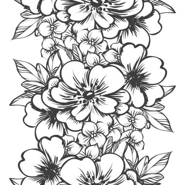 Kusursuz eski tarz süslemeli çiçek deseni. Çiçeksel elementler konturda