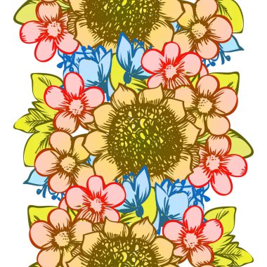 Sorunsuz vintage tarzı çiçek deseni. Renkli çiçek öğeleri