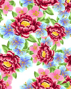 Sorunsuz vintage tarzı çiçek deseni. Renkli çiçek öğeleri