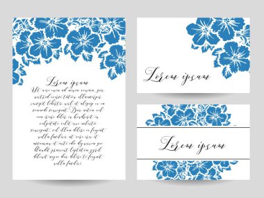 Vintage tarzı süslü çiçek düğün kartları ayarlayın. Kontur çiçek öğeleri