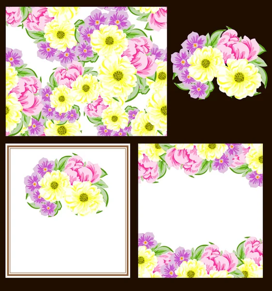 Cartões Casamento Estilo Vintage Flor Definido Elementos Florais Cores —  Vetores de Stock