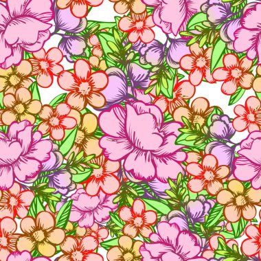 Sorunsuz vintage tarzı çiçek deseni. Renkli çiçek öğeleri