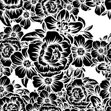 Kusursuz eski tarz süslemeli çiçek deseni. Çiçeksel elementler konturda