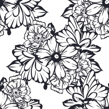 Kusursuz eski tarz süslemeli çiçek deseni. Çiçeksel elementler konturda