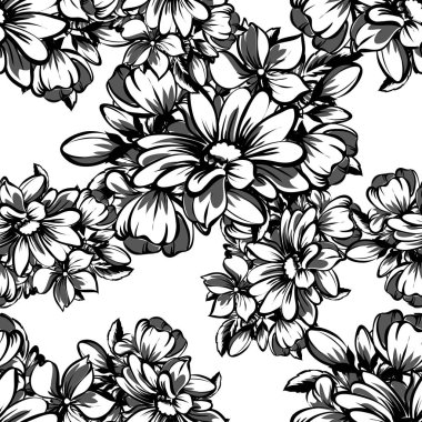 Kusursuz eski tarz süslemeli çiçek deseni. Çiçeksel elementler konturda