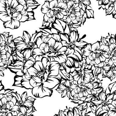 Kusursuz eski tarz süslemeli çiçek deseni. Çiçeksel elementler konturda