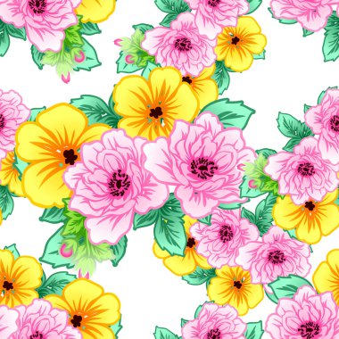 Sorunsuz vintage tarzı çiçek deseni. Renkli çiçek öğeleri