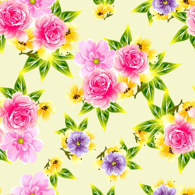 Sorunsuz vintage tarzı çiçek deseni. Renkli çiçek öğeleri