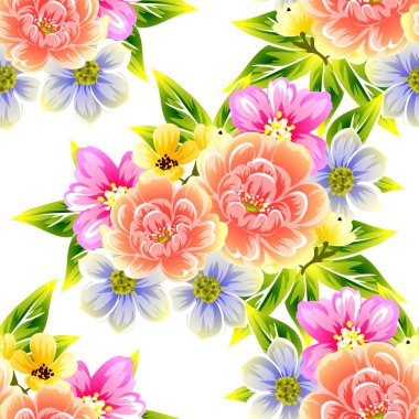 Sorunsuz vintage tarzı çiçek deseni. Renkli çiçek öğeleri