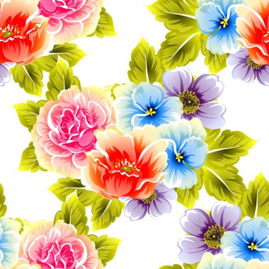 Sorunsuz vintage tarzı çiçek deseni. Renkli çiçek öğeleri