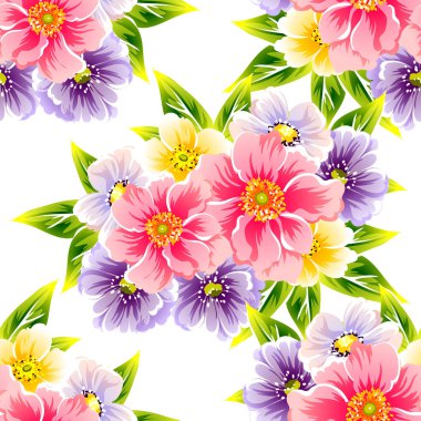 Sorunsuz vintage tarzı çiçek deseni. Renkli çiçek öğeleri