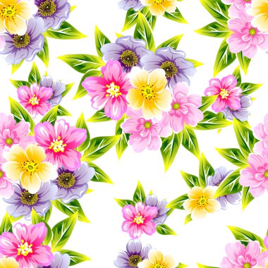 Sorunsuz vintage tarzı çiçek deseni. Renkli çiçek öğeleri