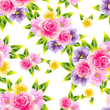 Sorunsuz vintage tarzı çiçek deseni. Renkli çiçek öğeleri