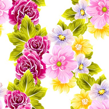 Sorunsuz vintage tarzı çiçek deseni. Renkli çiçek öğeleri
