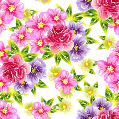 Sorunsuz vintage tarzı çiçek deseni. Renkli çiçek öğeleri