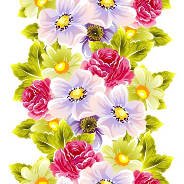 Sorunsuz vintage tarzı çiçek deseni. Renkli çiçek öğeleri