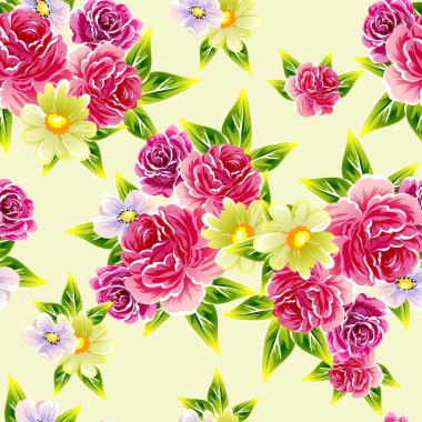 Sorunsuz vintage tarzı çiçek deseni. Renkli çiçek öğeleri