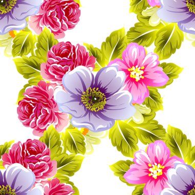 Sorunsuz vintage tarzı çiçek deseni. Renkli çiçek öğeleri