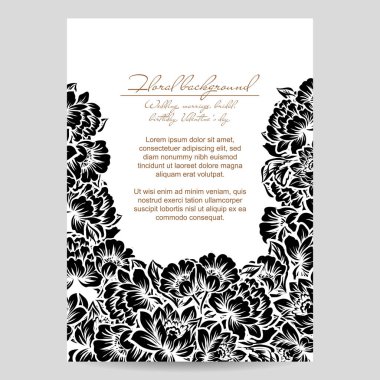 Vintage tarzı süslü çiçek düğün kartı. Kontur çiçek öğeleri