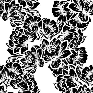 Kusursuz eski tarz süslemeli çiçek deseni. Çiçeksel elementler konturda