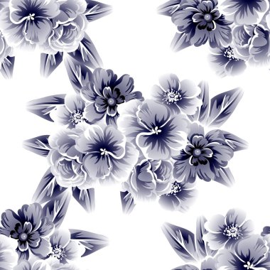 Kusursuz eski tarz süslemeli çiçek deseni. Çiçeksel elementler konturda