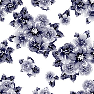 Kusursuz eski tarz süslemeli çiçek deseni. Çiçeksel elementler konturda